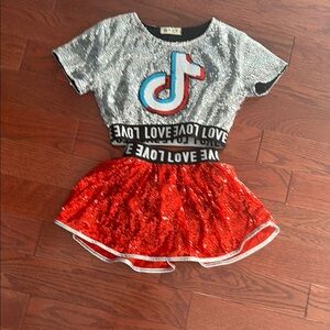 Kids Sequin Costume Set - Silver and Red TIC TOK